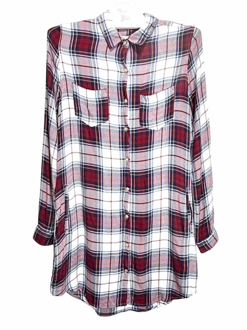 ANTHROPOLOGIE THREAD & SUPPLY Women’s Plaid Flannel Tunic Shirt Dress Size Large - Picture 2 of 11